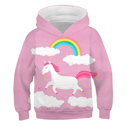Stay cozy and magical this autumn with our Girls Autumn Long Sleeve Unicorn Hoodie Sweatshirt. Made from soft polyester, this pullover features full sleeves and a playful cartoon unicorn design