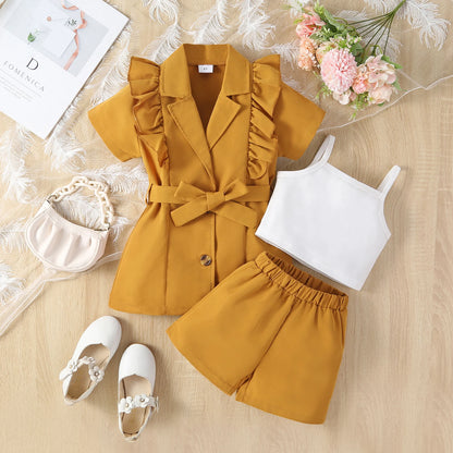 Summer Girl Tank Top-Short Sleeved Lapel Suit Jacket & Shorts