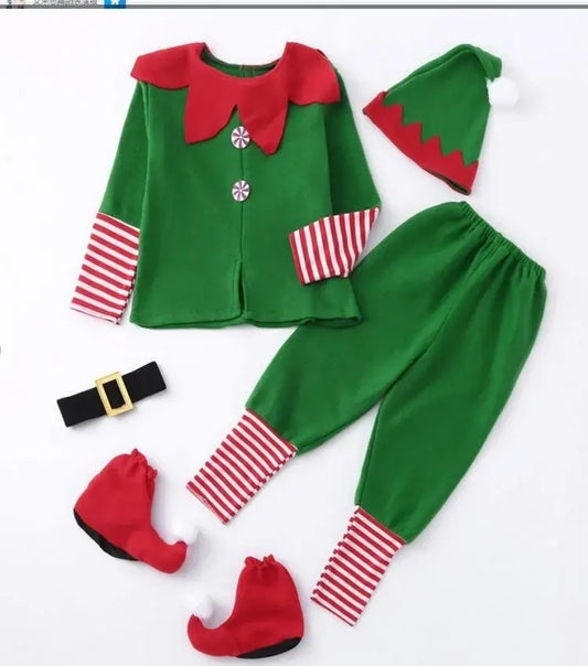 This festive Kids Christmas Elf Costume 6PC Sets transforms any kiddo into Santa's most mischievous helper! 
