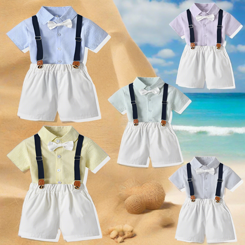 Crafted with superior cotton fabric, our Toddler Boys Bowtie Shirt and Suspenders Set exudes luxury and sophistication.