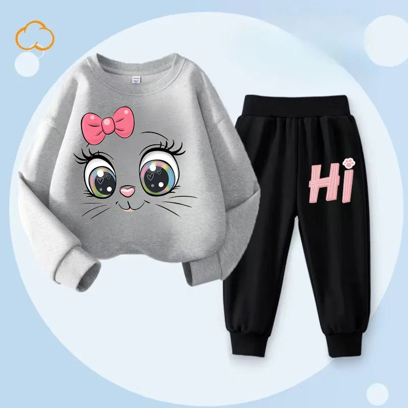Keep your little one cozy with this playful Girls Fall Kitten Eyes Long Sleeved Pullover-Long Pants featuring a long-sleeved pullover and matching long pants.