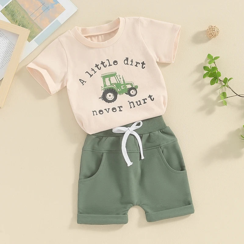 Get your little one ready to play with this Spring Infant Boys-A LITTLE DIRT Shirt 2PC Set.