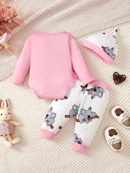 Keep your little one cozy and adorable this autumn with our Newborn Girls Autumn Koala Jumpsuit-Pants and Hat. Made from soft polyester and spandex