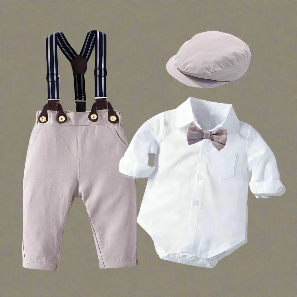 Get your little one ready for the spring season with our exclusive Spring Toddler Boys Suspenders-Romper-Hat Set.