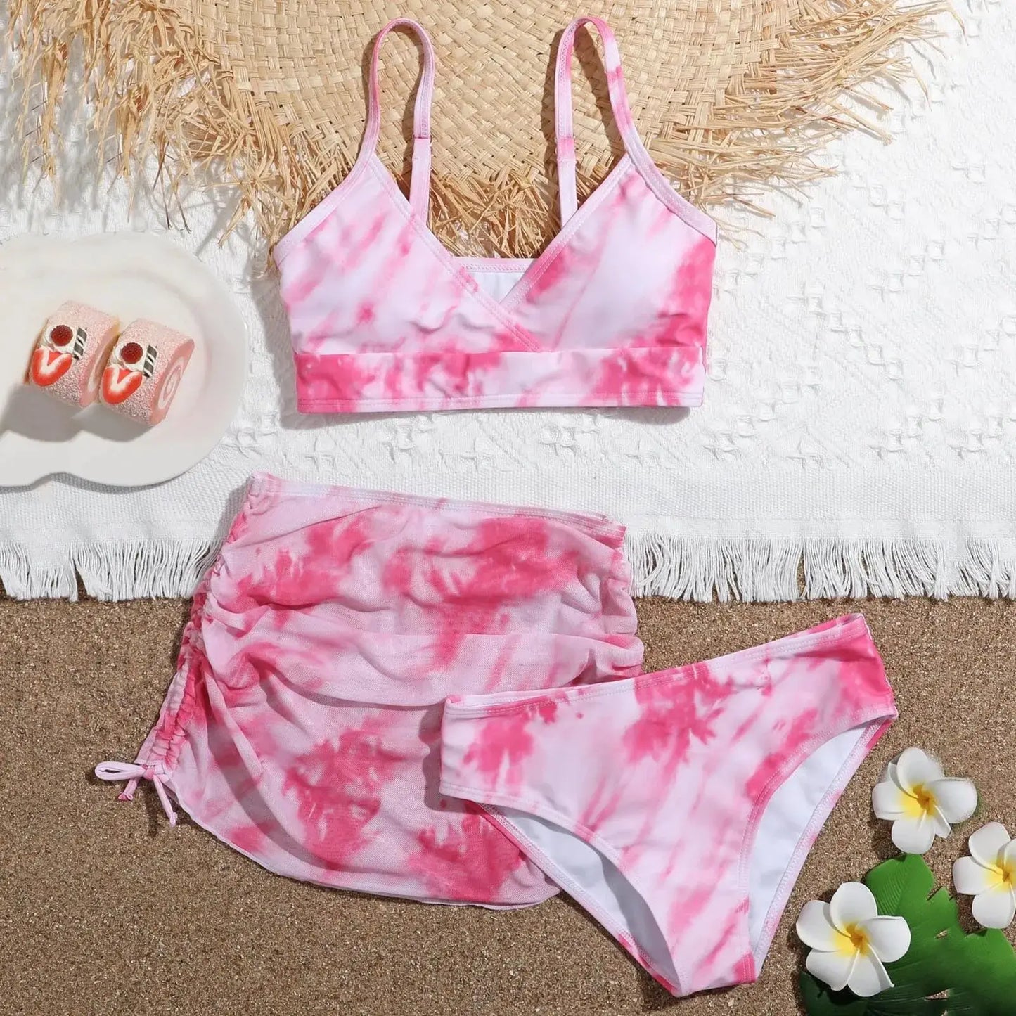 Get your little girl ready for the summer with this 3PC swimsuit! Made with high-quality materials for a soft, comfortable feel on the skin.