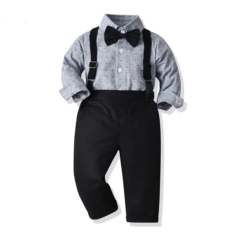 Take your little one's look up a notch with this Gentleman Long Sleeve Bowtie Shirt with Suspenders!