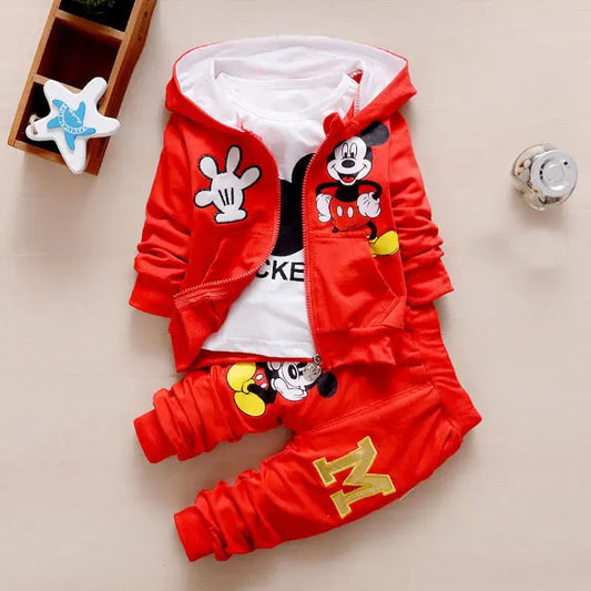 Autumn Toddler Boys 3PC Set with Hoodie, T-shirt, and Pants featuring cute cartoon patterns.