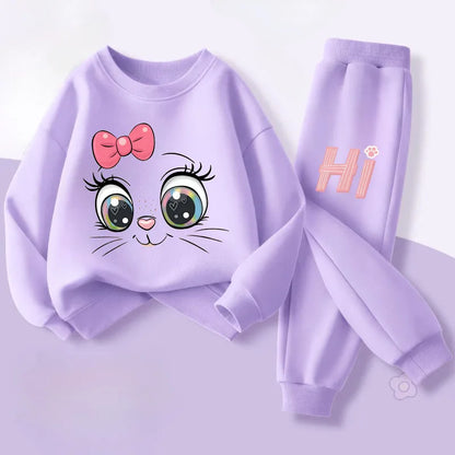 Keep your little one cozy with this playful Girls Fall Kitten Eyes Long Sleeved Pullover-Long Pants featuring a long-sleeved pullover and matching long pants.