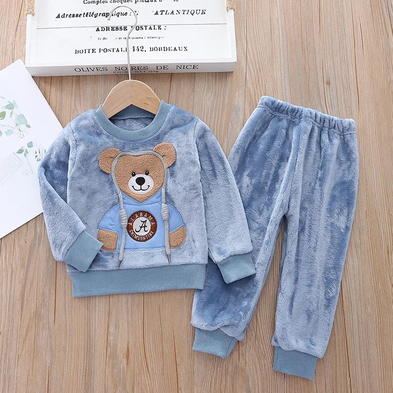 Winter Toddler Boys Plush Hooded Velvet Tracksuit