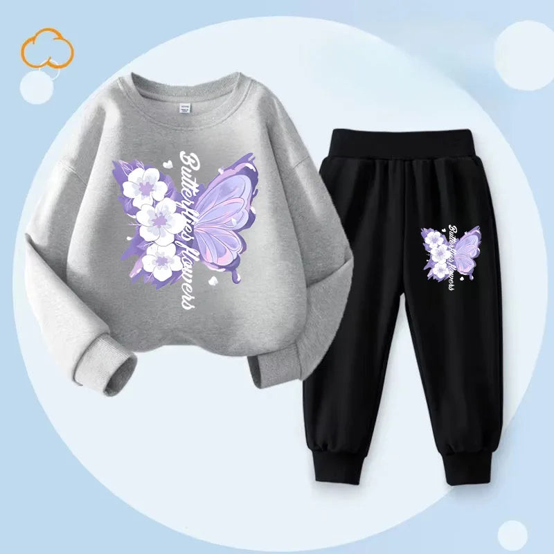 Dress up your little one in this playful Autumn Girls Elegant Butterfly Printed Top and Long Pants featuring a charming butterfly print top and coordinating long pants.