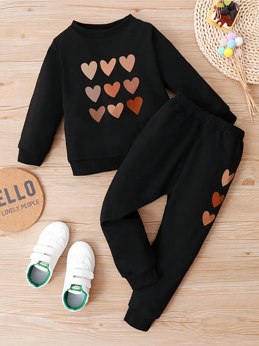 Autumn Girls Fashion Heart Printed Sweatsuit 2PC Set