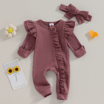 Welcome your little one into the world with this adorable Newborn Knitted Fly Long Sleeve Romper-Headband!