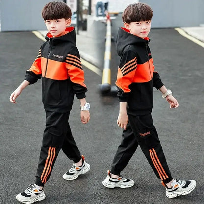 Fashion Boys Autumn Patchwork Long Sleeve Tracksuit 2PC Set