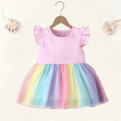 This Toddler Girls Gold Letter Print Birthday Rainbow Dress is a perfect choice for your little one to make a statement.