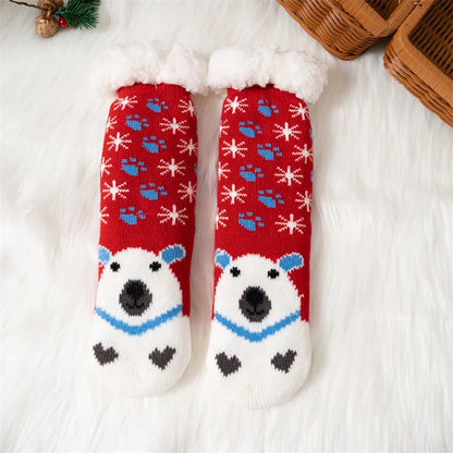 Stay cozy this holiday season with our Winter Kids Cartoon Cotton Thermal Non-Slip Christmas Socks!