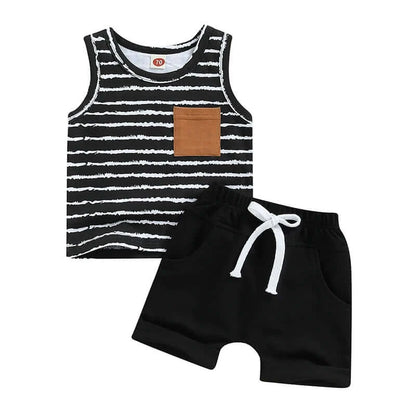 Summer Toddler Boys Striped Tank Top & Rolled Cuff Shorts