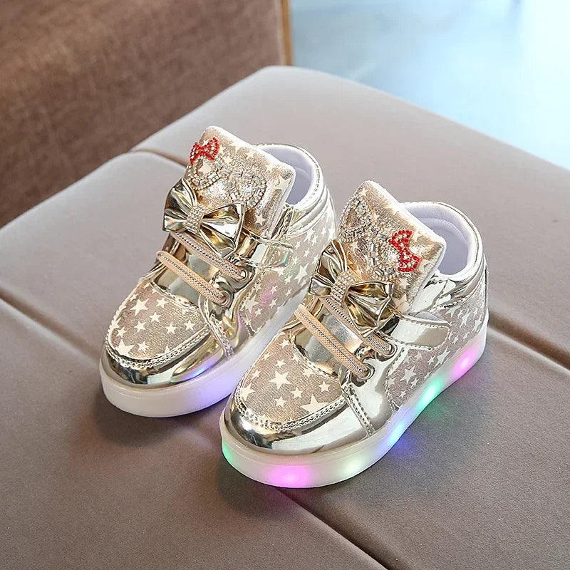 Step into the spotlight with these radiant Girls Cute Glowing Princess LED Sneakers