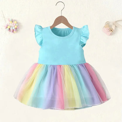 This Toddler Girls Gold Letter Print Birthday Rainbow Dress is a perfect choice for your little one to make a statement.