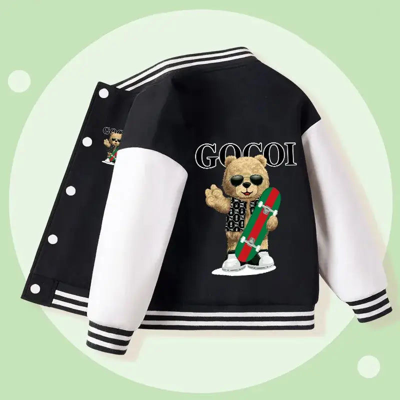 Stay stylish and warm this Autumn with our Boys Cartoon Baseball Casual Jacket!!