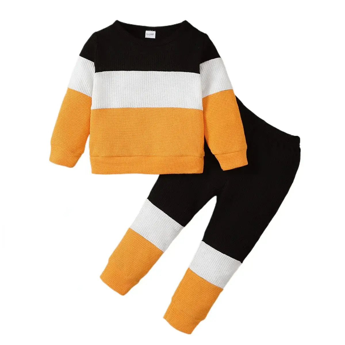 Keep your little one cozy and stylish this autumn with this playful Toddler Boys Autumn Color Block Top and Pants. Made from soft cotton and polyester blend