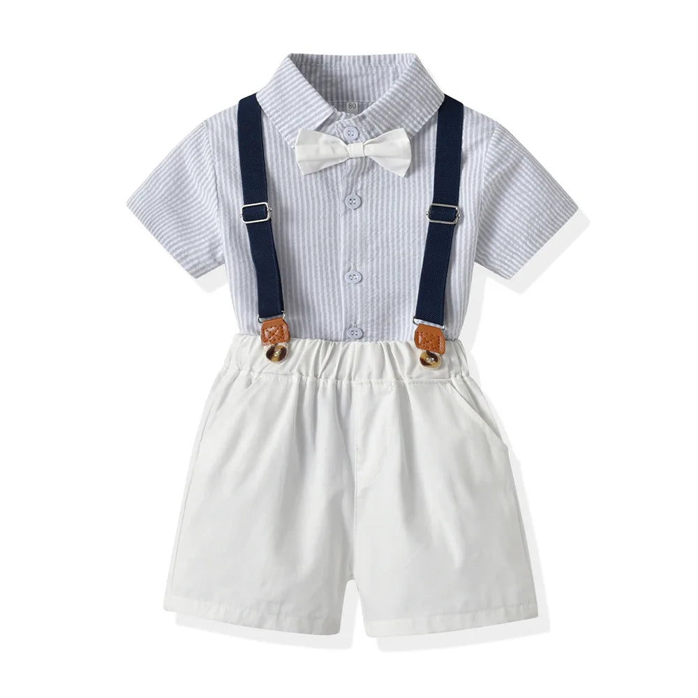 Crafted with superior cotton fabric, our Toddler Boys Bowtie Shirt and Suspenders Set exudes luxury and sophistication.