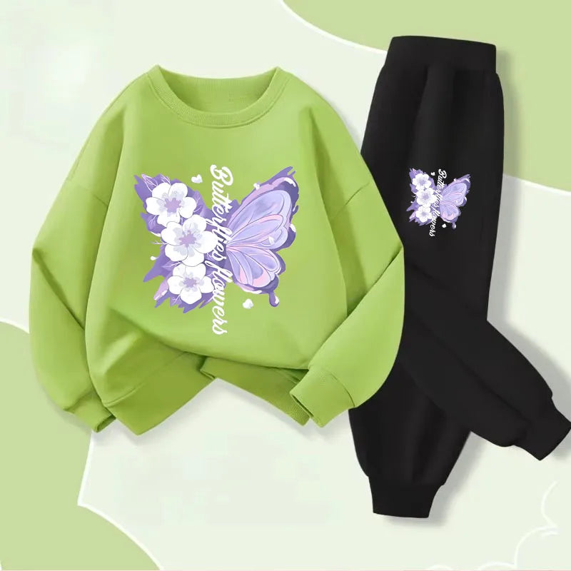 Dress up your little one in this playful Autumn Girls Elegant Butterfly Printed Top and Long Pants featuring a charming butterfly print top and coordinating long pants.