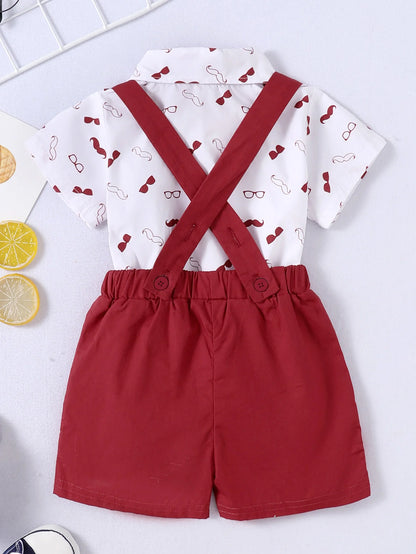 Summer Infants Boys Short Sleeve Bodysuit with Bow + Suspender Pants