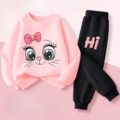 Keep your little one cozy with this playful Girls Fall Kitten Eyes Long Sleeved Pullover-Long Pants featuring a long-sleeved pullover and matching long pants.