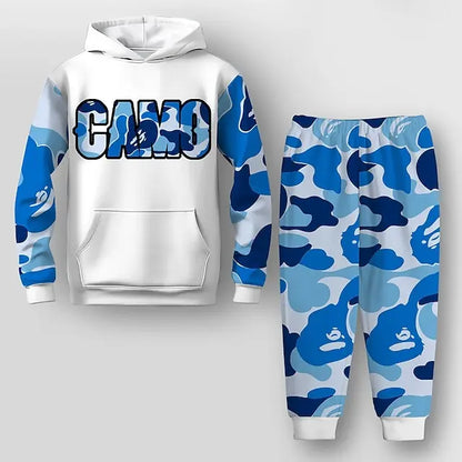 Autumn Boys Graphic Letter Camouflage 3D Print Sweatshirt Set