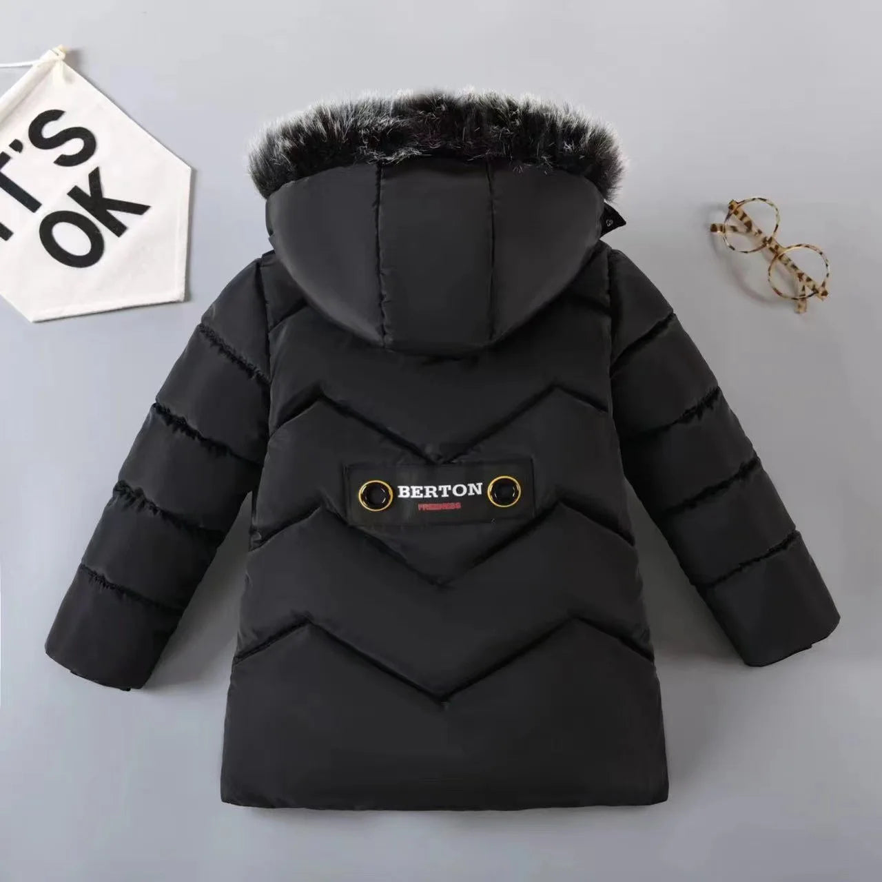 Winter Boys Solid Color Hooded Down Coat