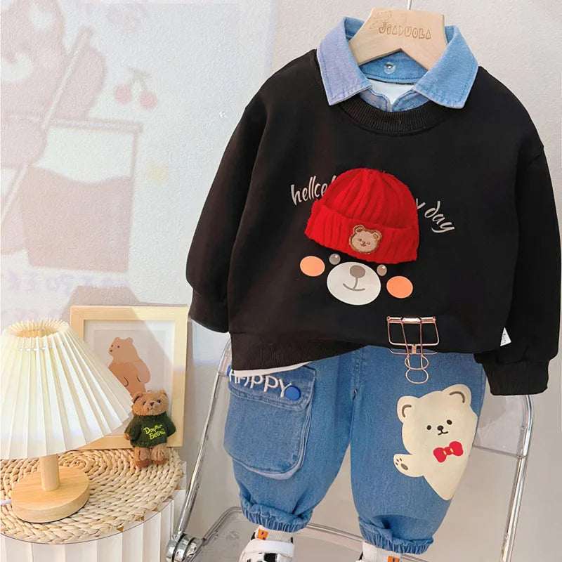 Dress your little explorer in this Autumn Toddler Boys Fashion TEDDY BEAR Shirt and Pants set, perfect for cozy playdates and outdoor adventures.