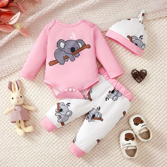 Keep your little one cozy and adorable this autumn with our Newborn Girls Autumn Koala Jumpsuit-Pants and Hat. Made from soft polyester and spandex