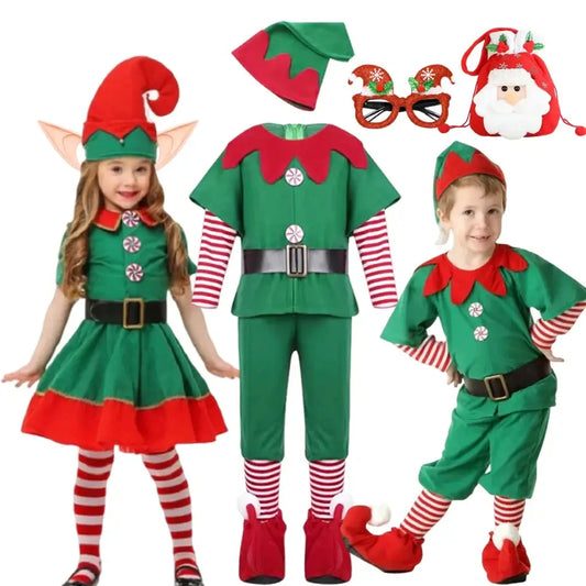 This festive Kids Christmas Elf Costume 6PC Sets transforms any kiddo into Santa's most mischievous helper! 