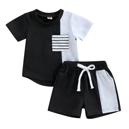 Summer Toddler Boys Short Sleeve Contrast Shirt and Shorts