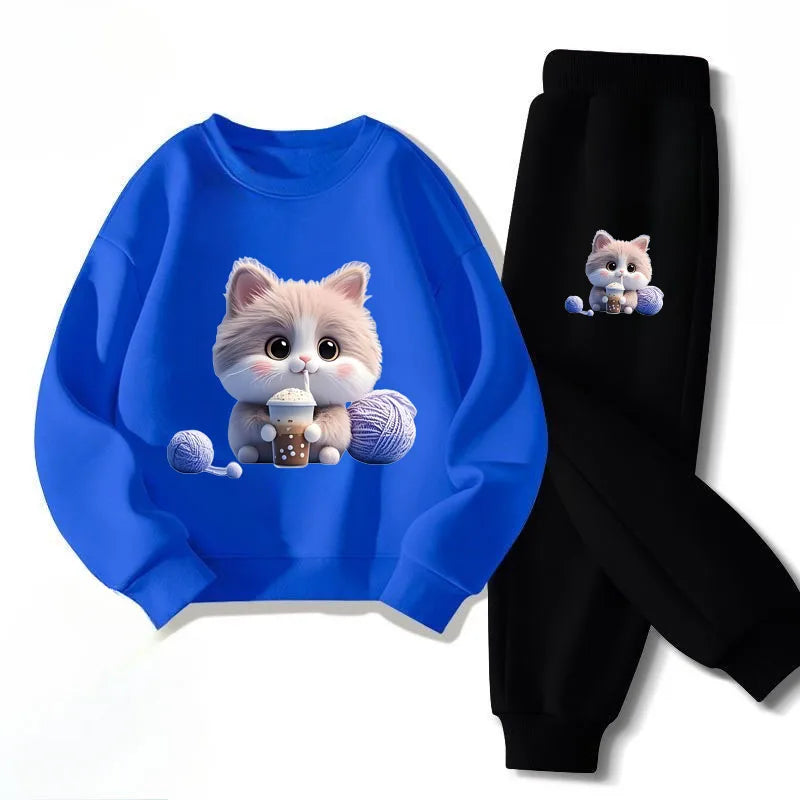 Get your little girl ready for any adventure with our Autumn Girls Kitten Long Sleeved Pullover-Long Pants!