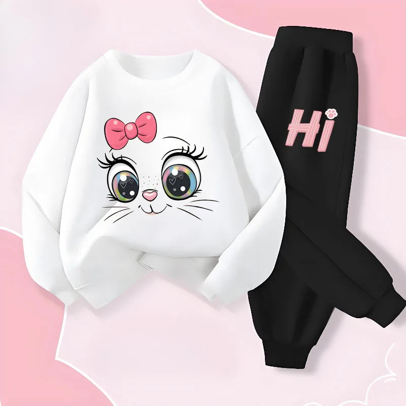 Keep your little one cozy with this playful Girls Fall Kitten Eyes Long Sleeved Pullover-Long Pants featuring a long-sleeved pullover and matching long pants.