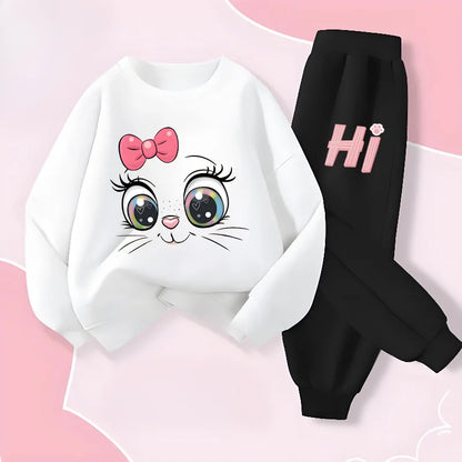 Keep your little one cozy with this playful Girls Fall Kitten Eyes Long Sleeved Pullover-Long Pants featuring a long-sleeved pullover and matching long pants.