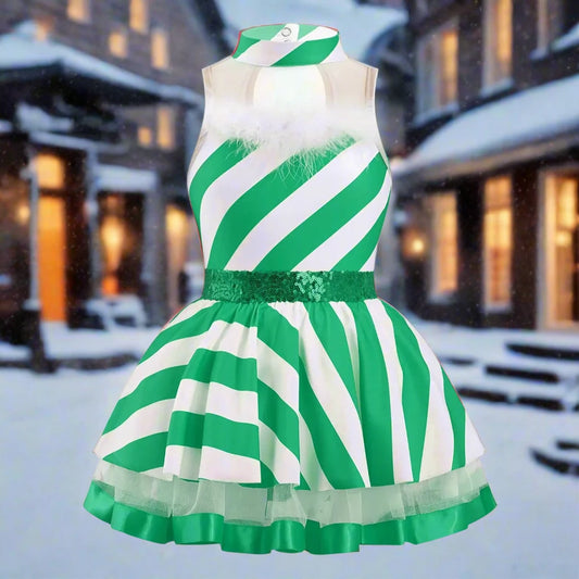 'Tis the season to sparkle in our Girls Christmas Candy Cane Sequins Christmas Dress!