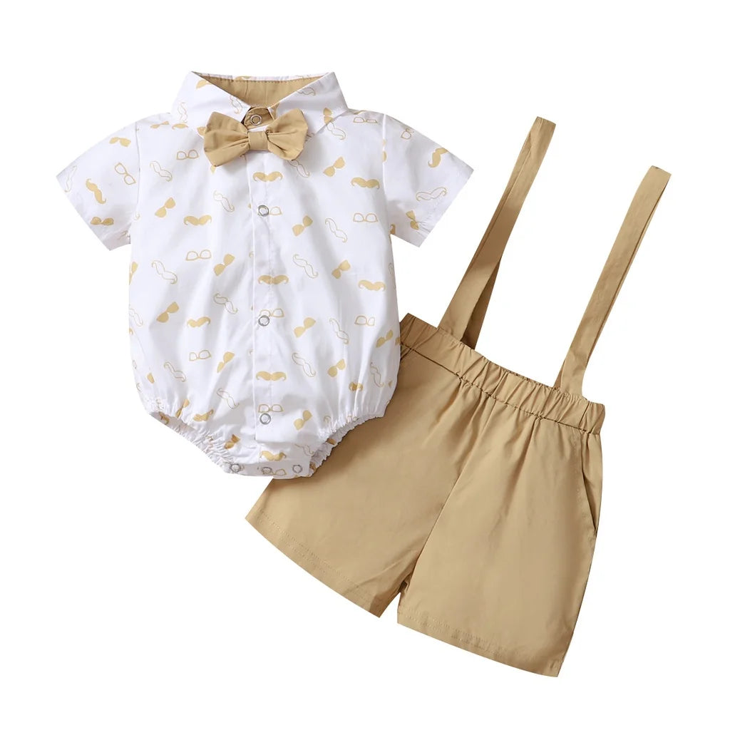 Summer Infants Boys Short Sleeve Bodysuit with Bow + Suspender Pants