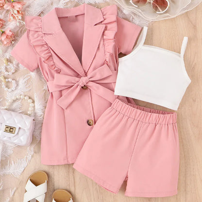 Summer Girl Tank Top-Short Sleeved Lapel Suit Jacket & Shorts