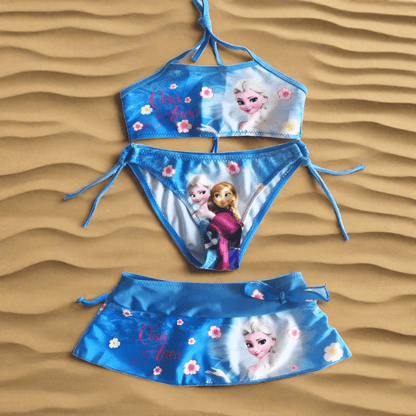 Your little girl will love splashing around in the Summer Girls Cartoon Elsa Anna Frozen Bikini Set!