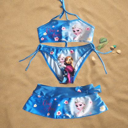 Your little girl will love splashing around in the Summer Girls Cartoon Elsa Anna Frozen Bikini Set!