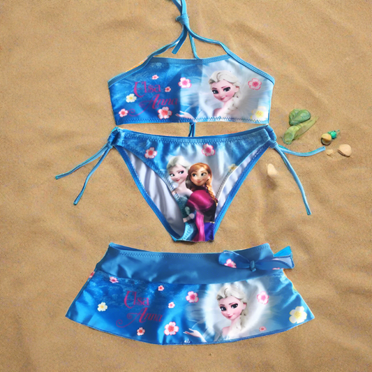 Your little girl will love splashing around in the Summer Girls Cartoon Elsa Anna Frozen Bikini Set!