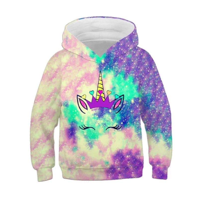 Stay cozy and magical this autumn with our Girls Autumn Long Sleeve Unicorn Hoodie Sweatshirt. Made from soft polyester, this pullover features full sleeves and a playful cartoon unicorn design
