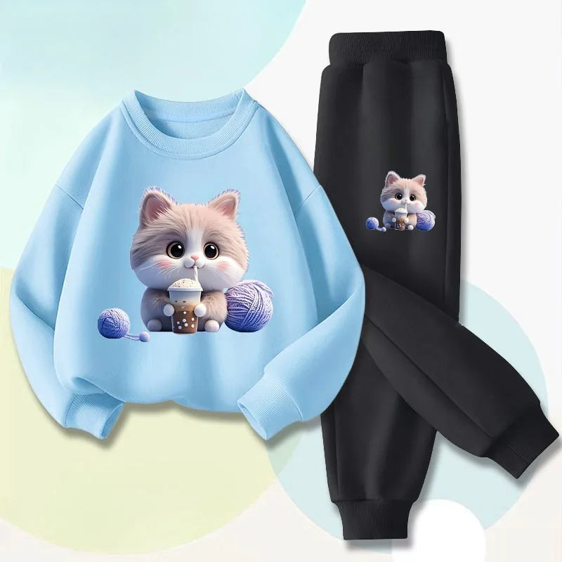 Get your little girl ready for any adventure with our Autumn Girls Kitten Long Sleeved Pullover-Long Pants!