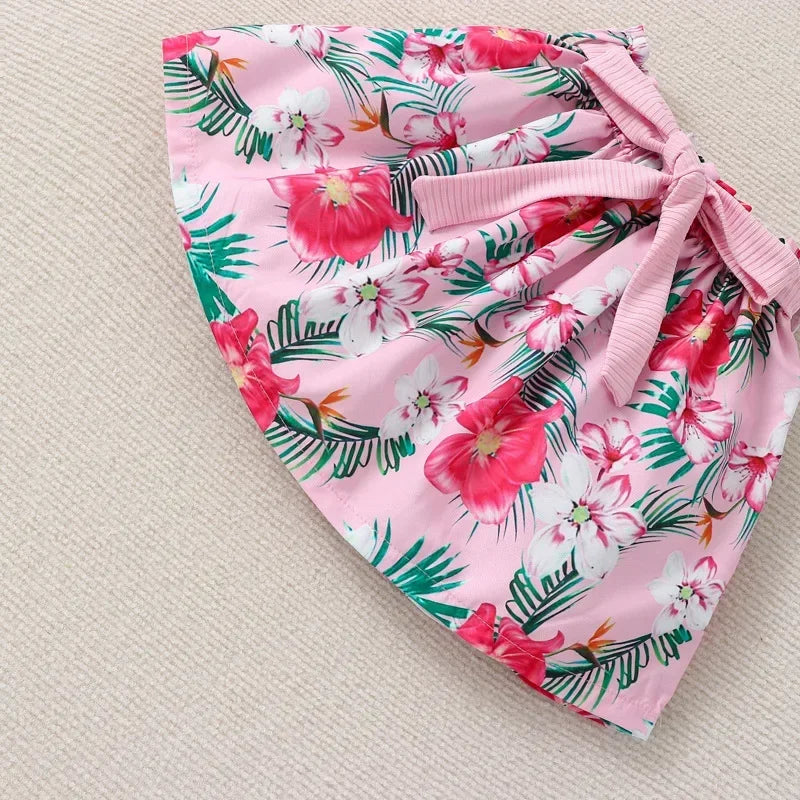 Summer Girls One Shouler Strap Vest Top & Floral Print Skirt