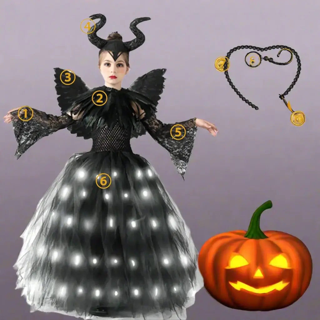 Girls Maleficent Halloween LED Light Up Dress