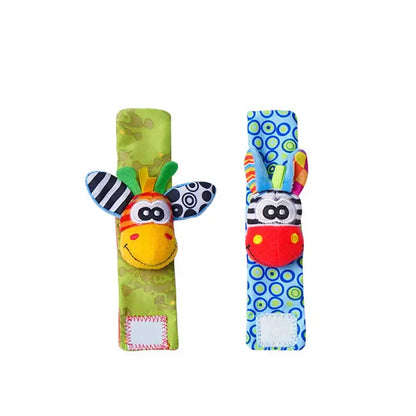 Introduce your little one to the world of colors and animals with our Soft Infant Wrist Or Sock Sensory Plush Animal Rattle Toys!