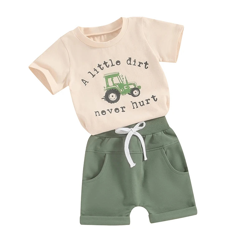 Get your little one ready to play with this Spring Infant Boys-A LITTLE DIRT Shirt 2PC Set.