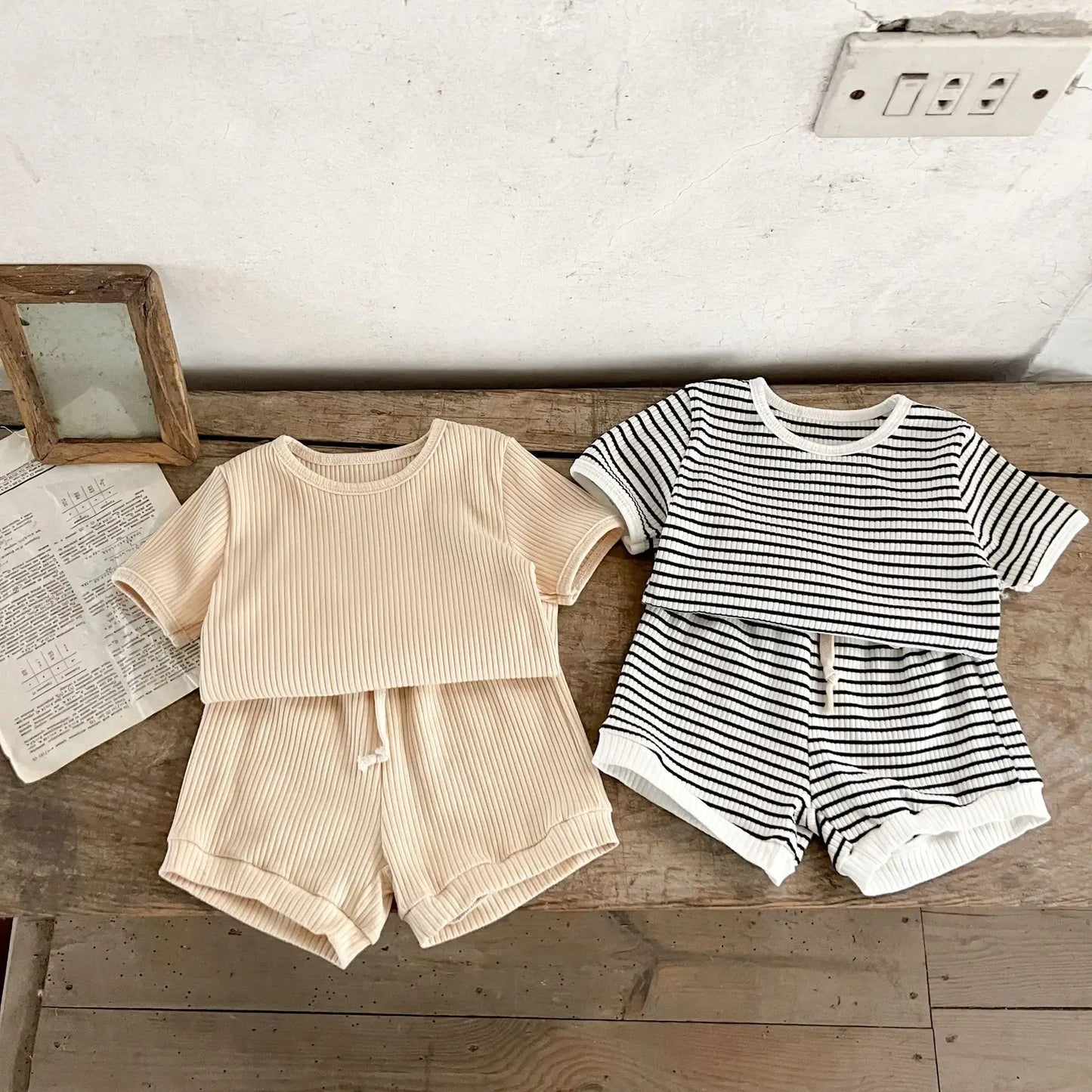 Get ready for warmer weather with these Summer Infant Boys Short Sleeve Striped Tops and Shorts!